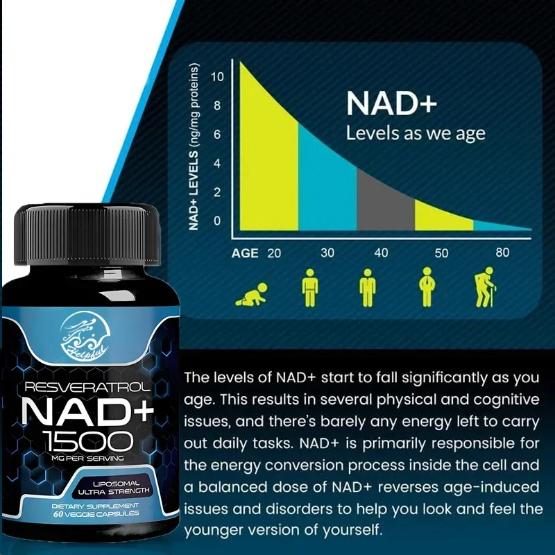 NAD Supplement,1500 Milligrams of Resveratrol Containing Supplement,Nad Plus Promotingsupplement Supportingcell Health60capsules