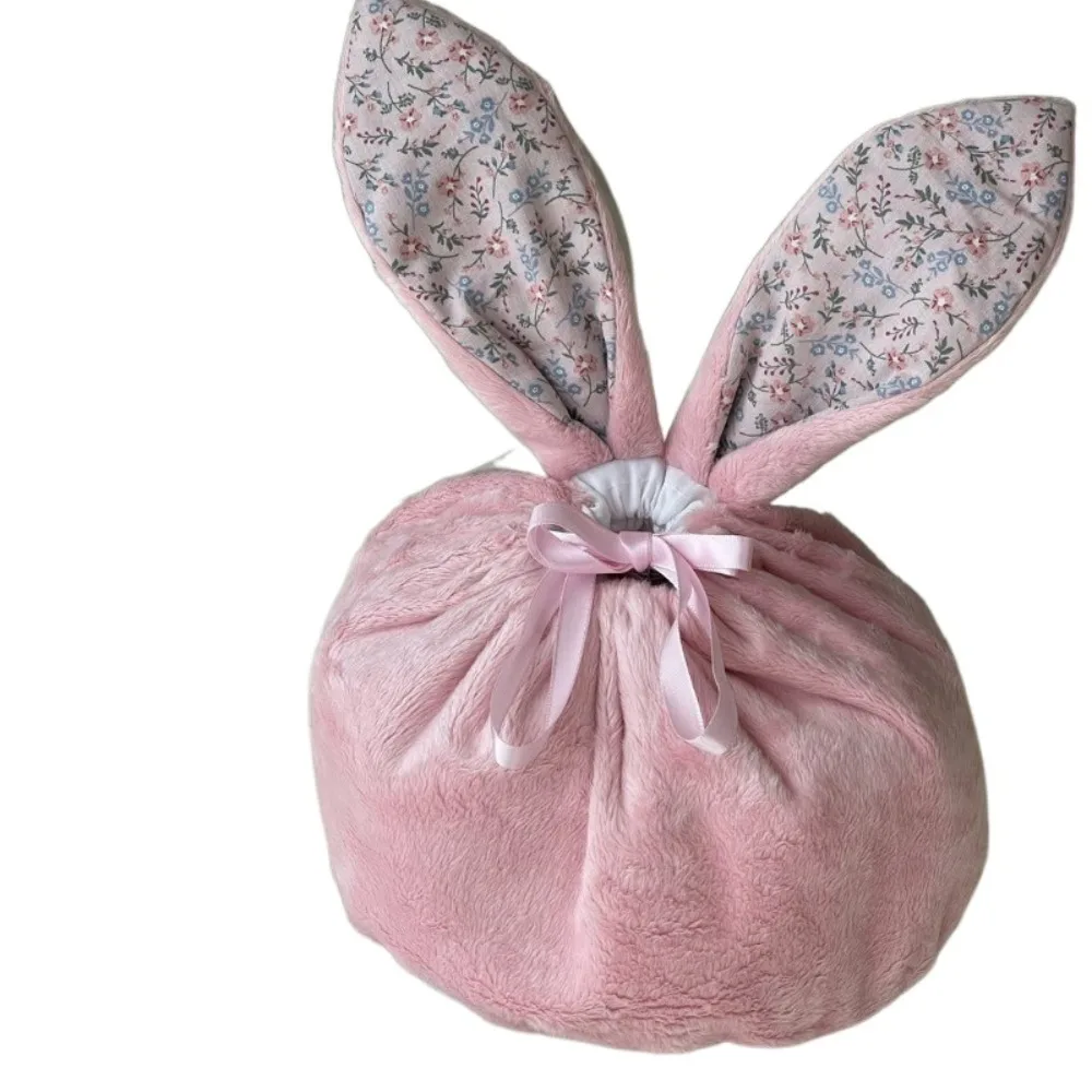 Velvet Easter Rabbit Gift Bag Foldable Cute Bunny Ear Drawstring Bag Large Capacity Festival Jewelry Organizer Bag Woman/Girls