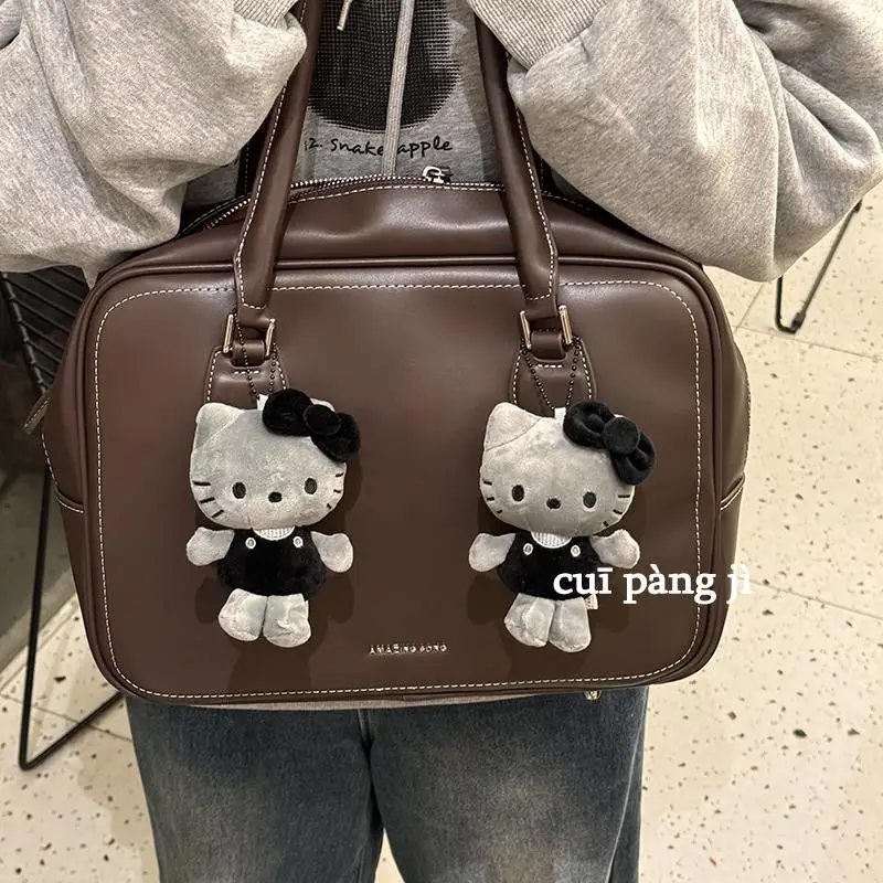 

Kawaii Sanrio Hello Kitty New 50th Anniversary Charcoal Grey Keychain Cute Bag Hanging Ornament Plush Doll Girl Birthday Gift