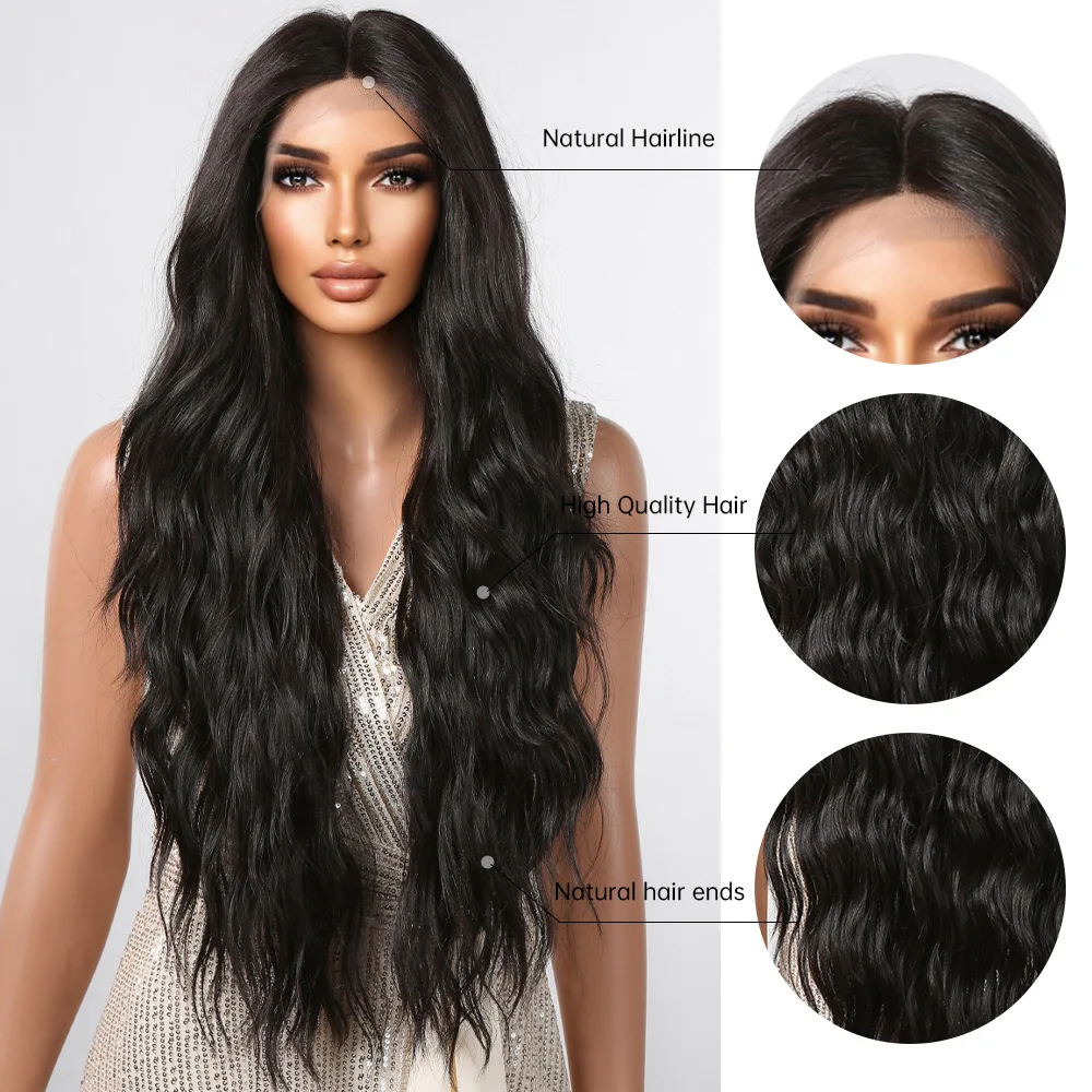 13*4  Lace Front Wigs Long Black Wavy Synthetic Wigs for Women Lace Wigs Deep Wave Natural Black Heat Resistant Hair for Daily