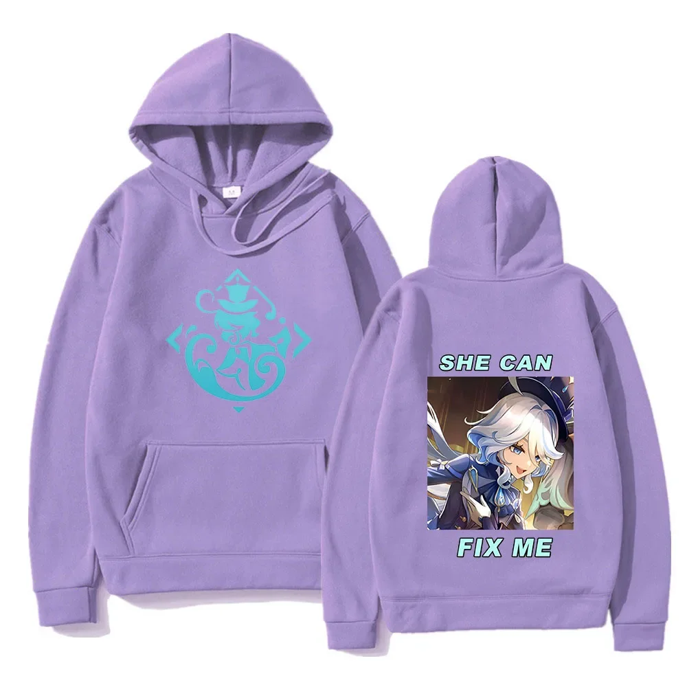 Furina Hoodie Anime Genshin Impact Men Harajuku Aesthetic Vintage Hoodies Unisex Casual Fleece Pullover Sweatshirt Y2K Clothes