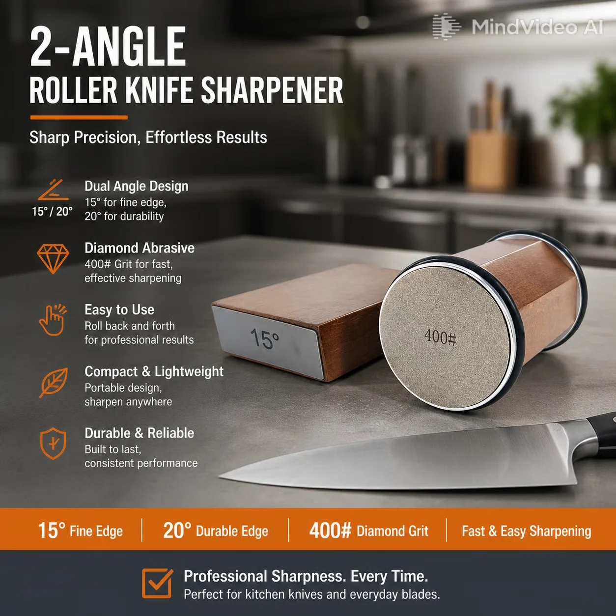 2026 New Two-angle Roller Knife Sharpener, 15°/20°Fixed-angle Knife Sharpener, Kitchen Knife Sharpening System Whetstone Set