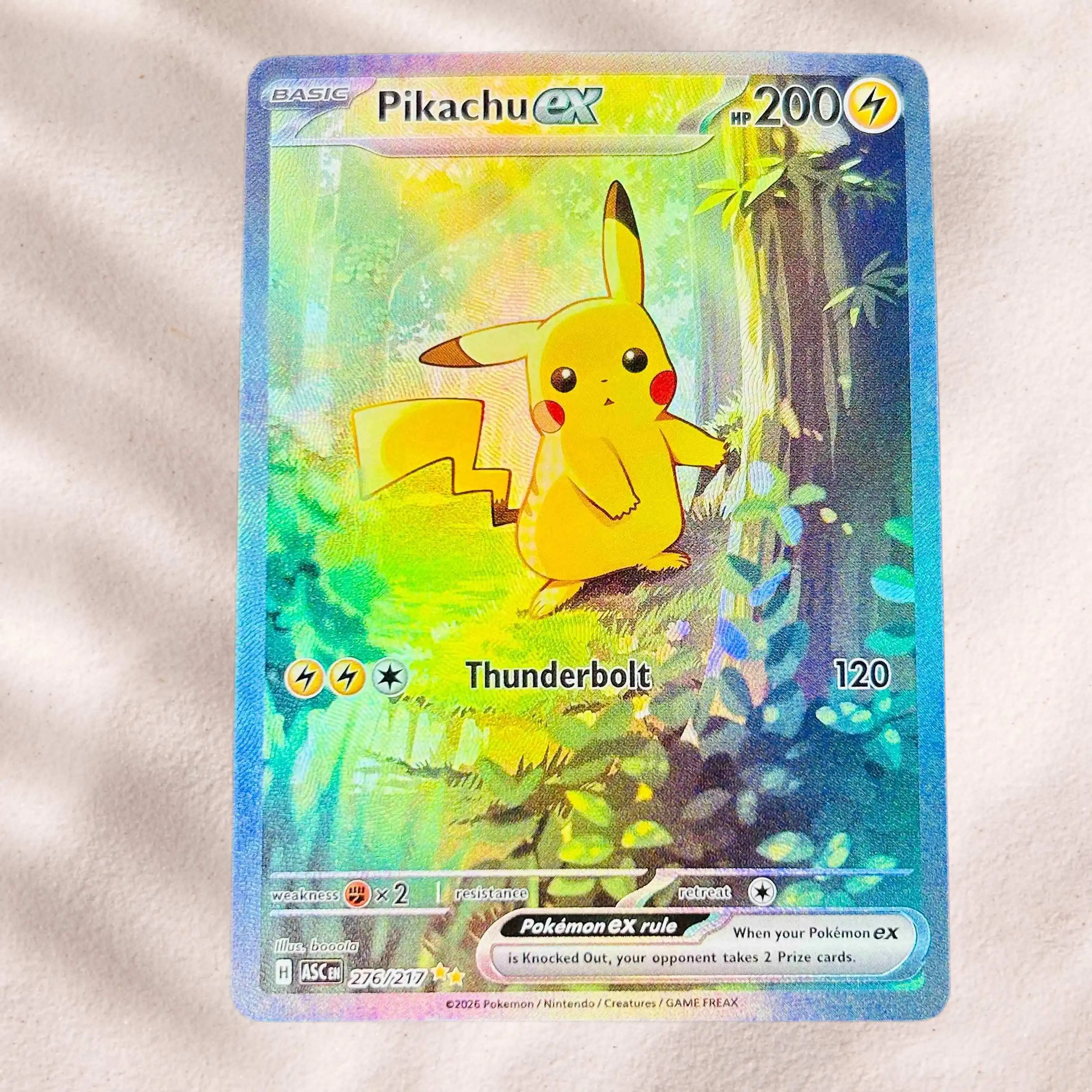 Tarjeta Coleccionable de Anime Pokémon Pikachu ex 276/217, Versión en Inglés, Textura Holográfica, Colección Premium, Perfecto Estado