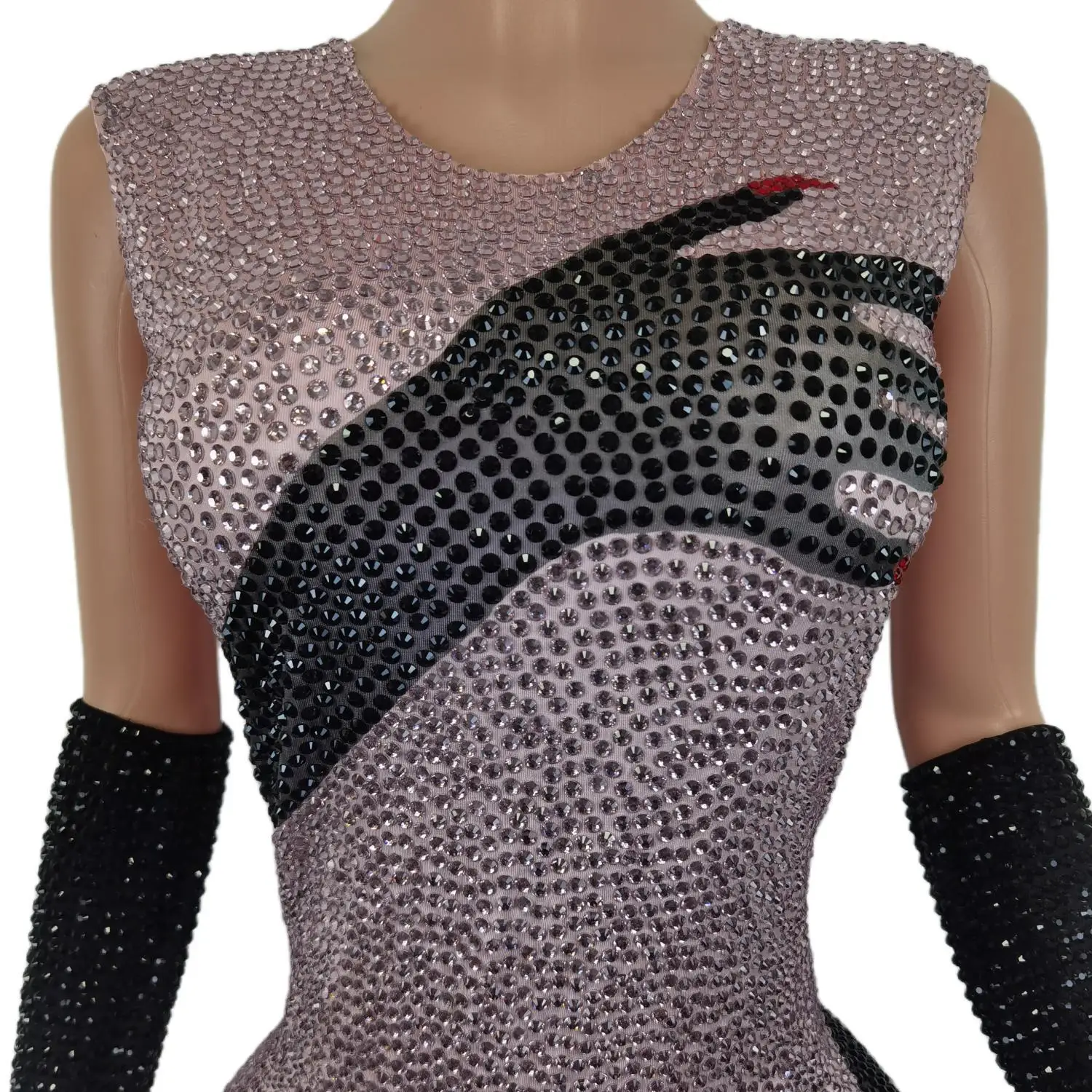 Designer di marca strass rosa mani nere guanti tuta nero ragazze Performance Dance Costume Party Birthday Outfit Heishou