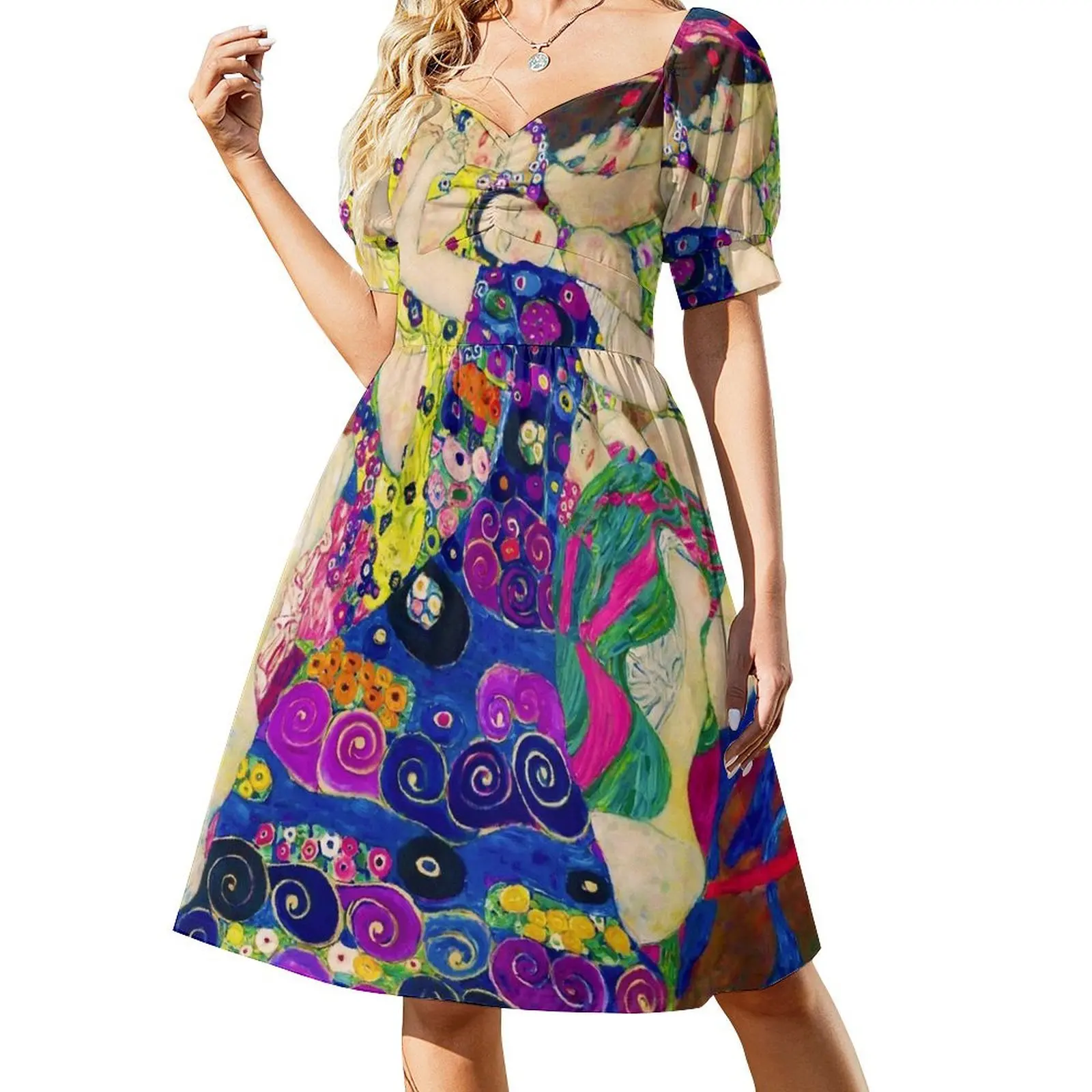 

Gustav Klimt Die Jungfrauen (The Virgins) Short-Sleeved Dress summer woman dress 2025 Elegant gowns Woman clothing