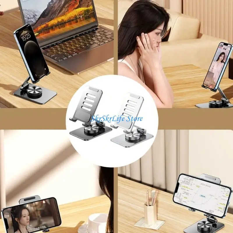 E65E 360 Degree Rotating Cellphone Holder Universal Phone Folding Height Adjustable Tabletop Support Cradle Anti Slip