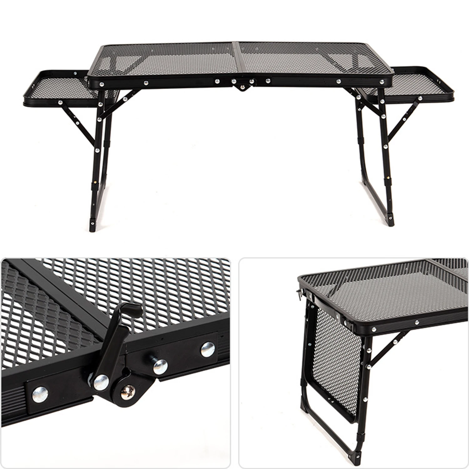 Camping Table Folding Table with Iron Mesh Liftable Picnic Table Outdoor Portable Barbecue Table with a handle Alloy Steel Table