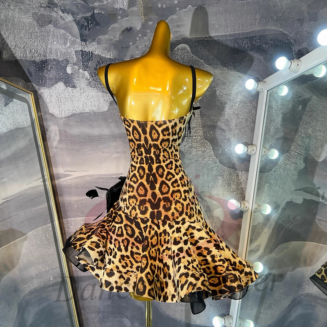 Latein-Tanzkostüm für Damen, Erwachsene und Kinder, hochwertiger, maßgeschneiderter Rock mit Leopardenmuster, präzises Tango-Performance-Kleid