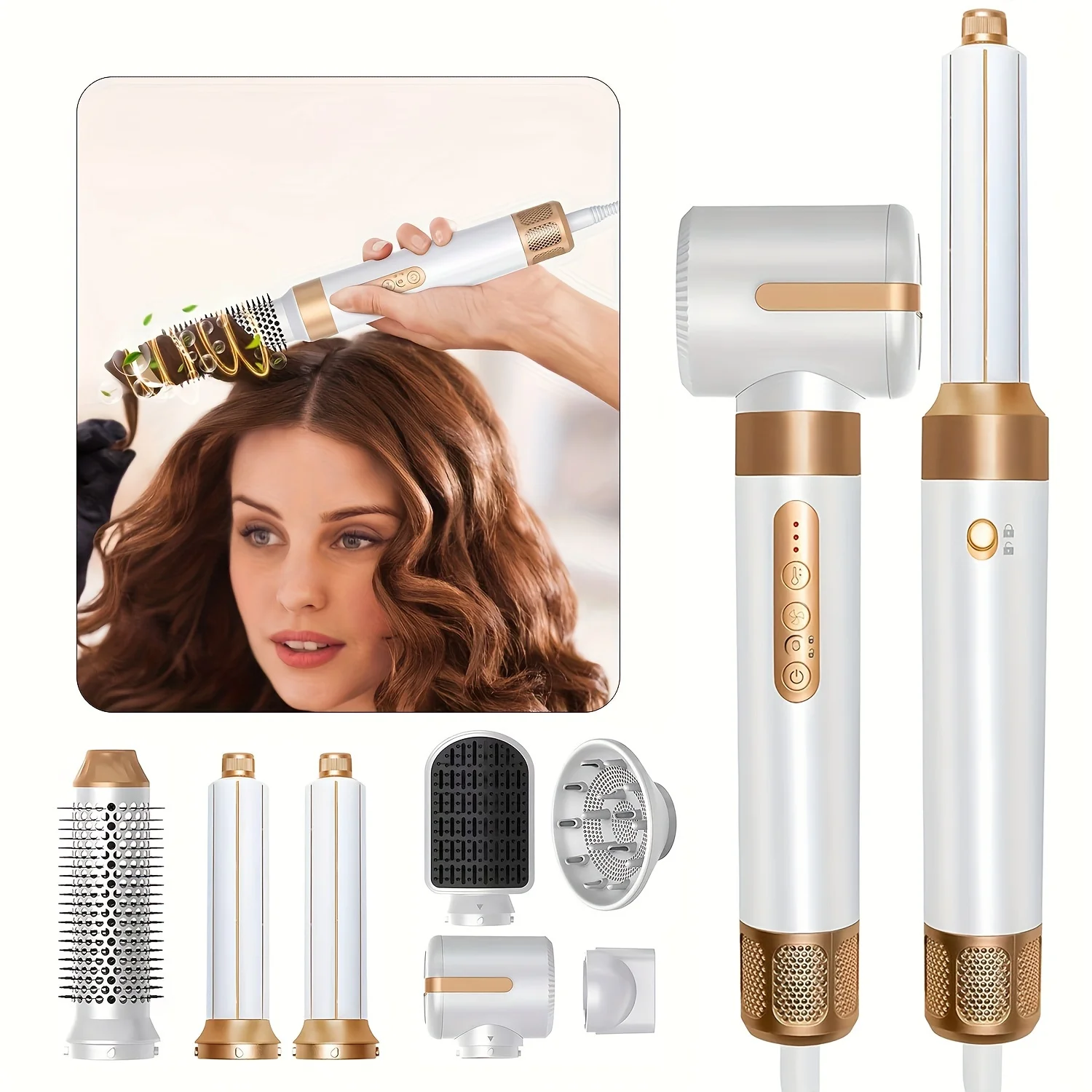 

7 in 1 Blow Dryer Brush Hair Dryer with Diffuser Hair Negative Ionic Hair Dryer Brush Set Air Curling Iron Hair Styling Tool