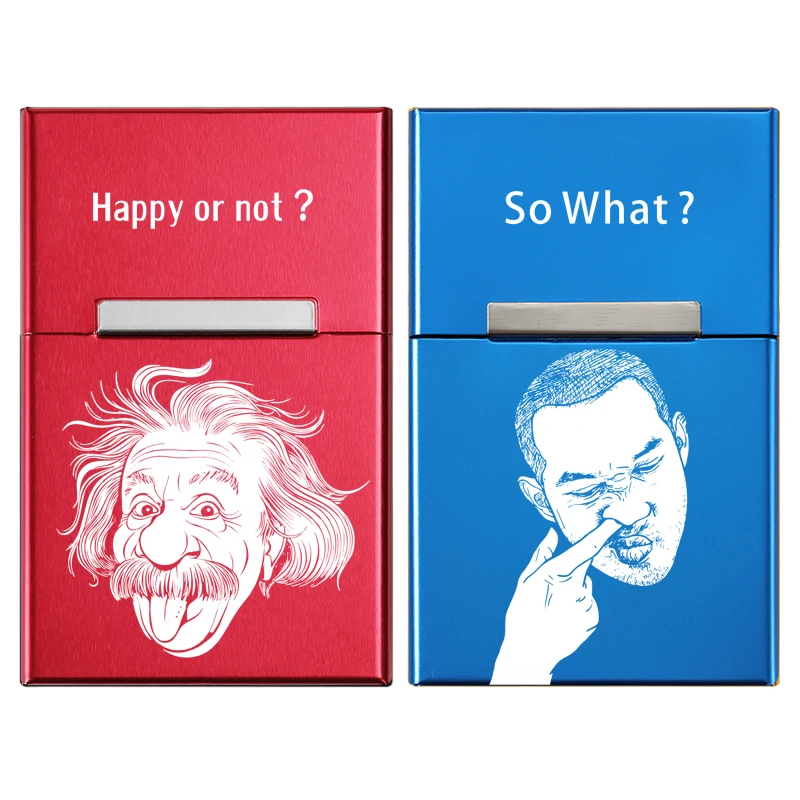 Red Blue Metal Cigarette Case Box With Magnet Personalized Custom Photo LOGO Name Flip Over Smoking Gift For Man