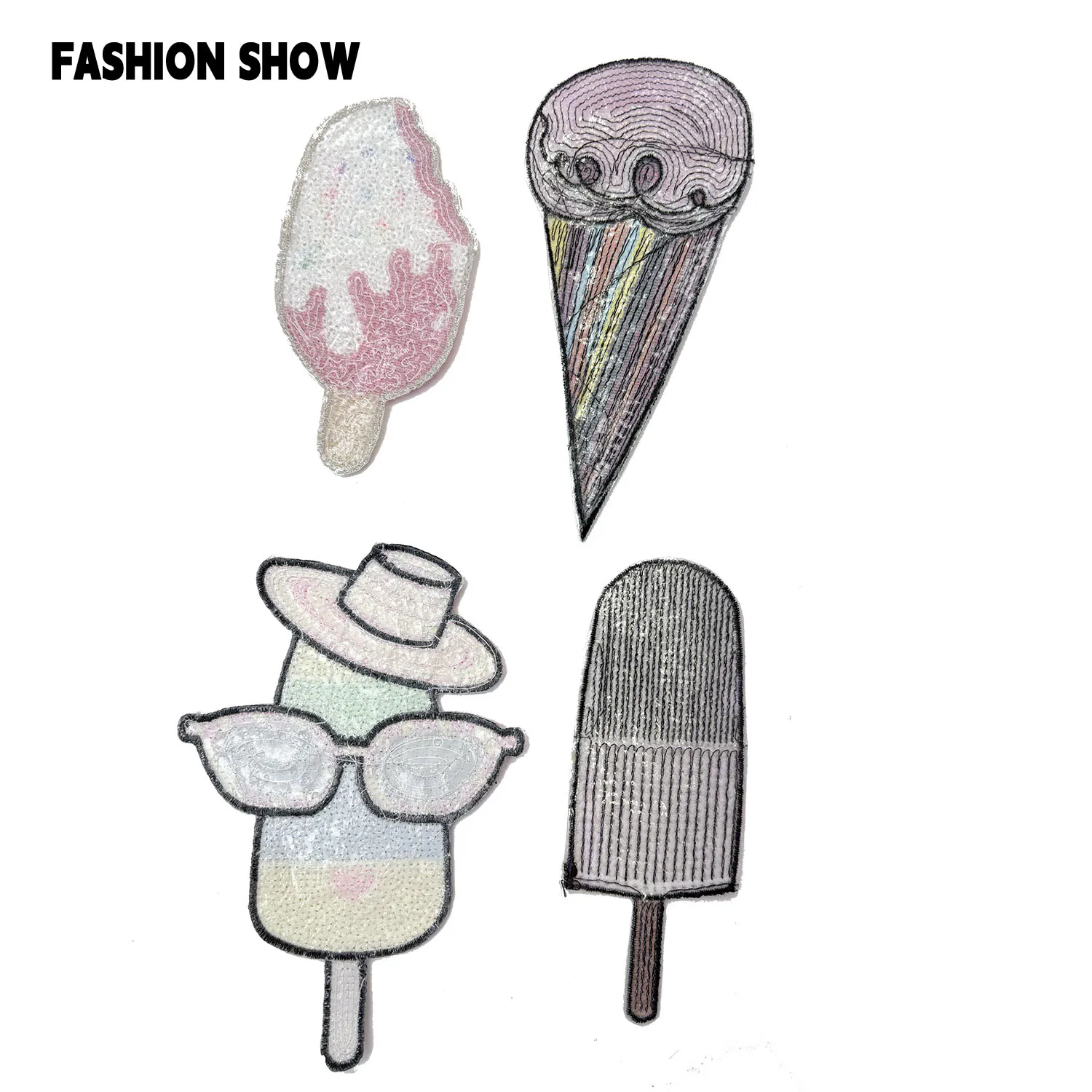 Sequin Embroidery Ice Cream Patches, Iron-On or Sew-On DIY Clothing Accessories for Children and Adults' Sweatshirts, T-Shirts, Hats, Cute Summer Dessert Decorative Patches