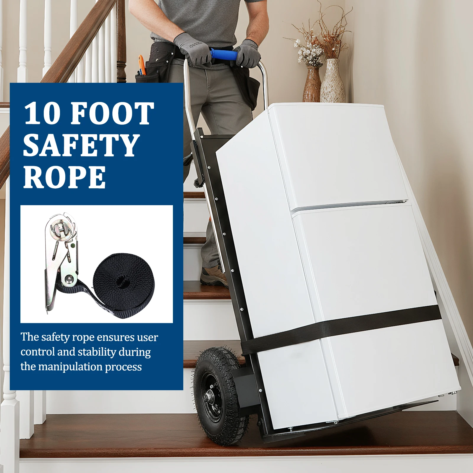 

Powered Stair Climber Dolly Cart 1500W Motor 880lbs Load Capacity with Safety Rope for Warehouse Logistics Moving Furniture