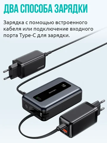 Портативное зарядное устройство USAMS 65W 20000mAh с быстрой зарядкой PD, SCP, FCP, внешний аккумулятор для