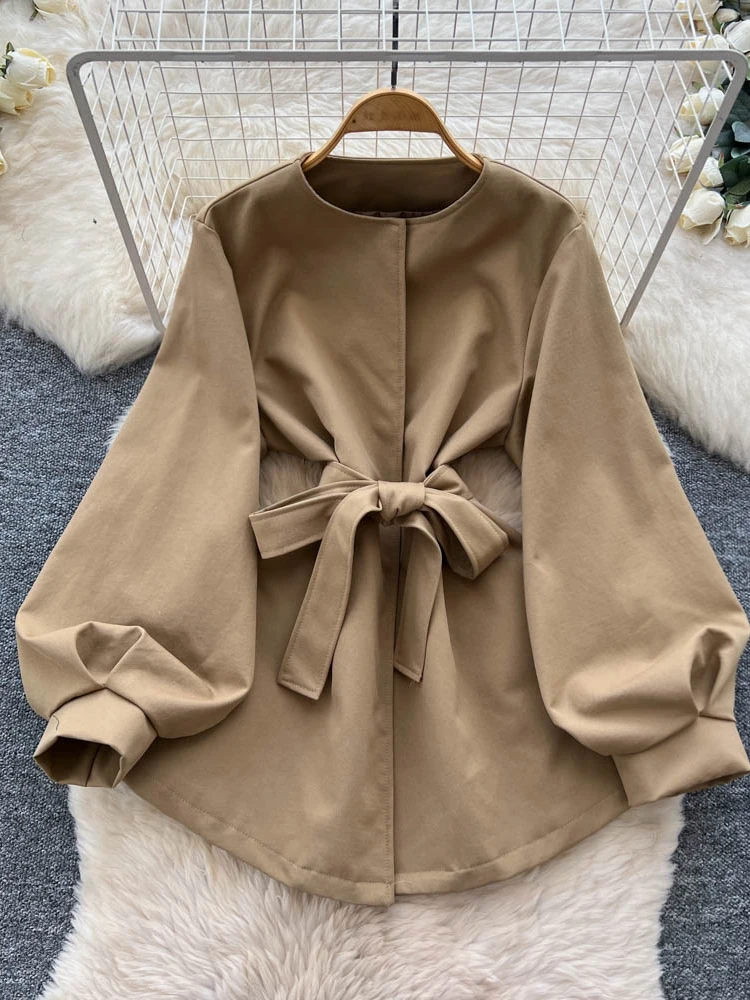 

Ретро Feel для похудения трапециевидной формы ort Dr Женский модный фонарь Све Dr с поясом и галстуком-бабочкой Осень 2025 Sle