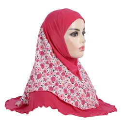 H326 Teenage girls medium size 65*60cm pray hijab with chiffon prints muslim scarf islamic headscarf hat amira pull on headwrap