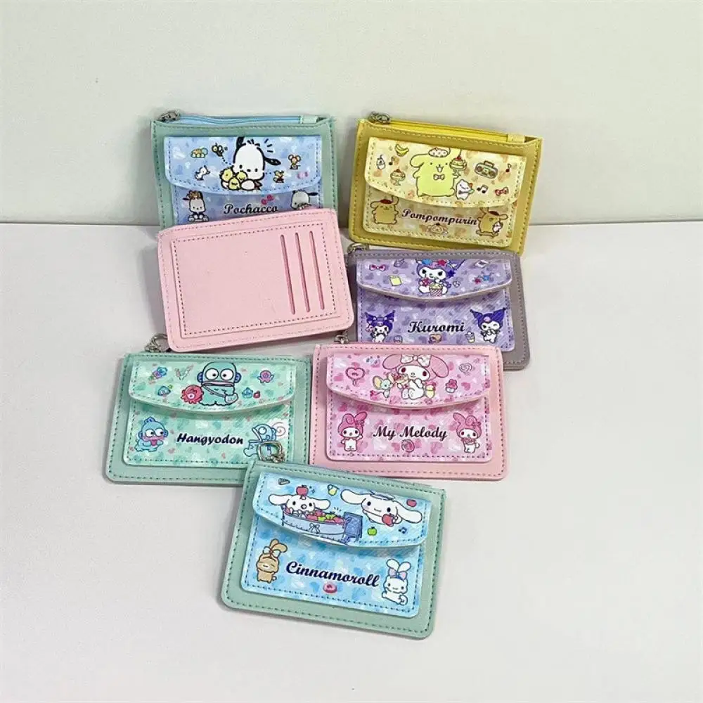 Sanrio Cinnamoroll Kuromi cartoon Full printing coin purse PU ID card holder coin Storage card bag Keychain pendant decoration
