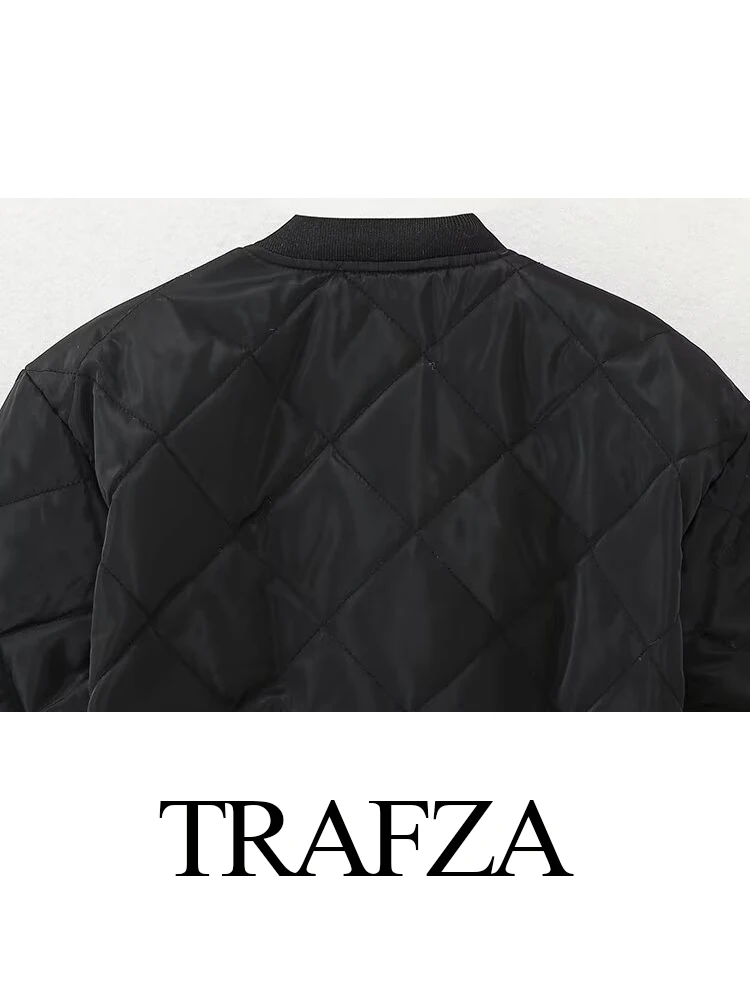 Trafza-女性用ショートコットンボンバージャケット,クルーネック,シングルブレスト,長袖,ポケット,カジュアルコート,エレガントなファッション,冬