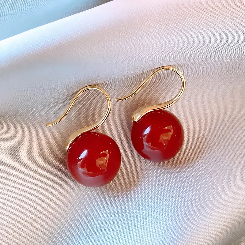 

2025 Retro Hook Red Agate Earrings for Women with Chic Design, Trendy New Fashion Jewelry for Party Dating & Daily Wear