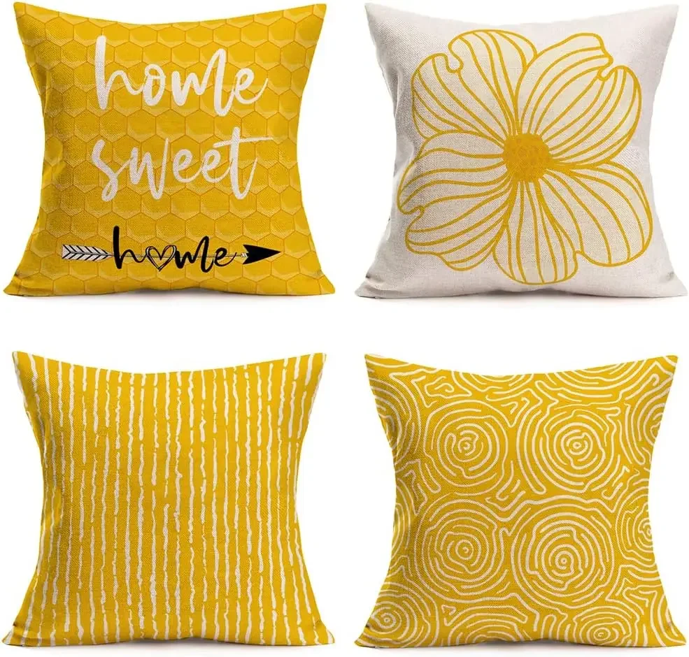 Sweet Home Arrow Pillowcase Yellow Flower Petals Striped Linen Family Sofa Pillowcase 45x45 Pillow Case Cushion Cover