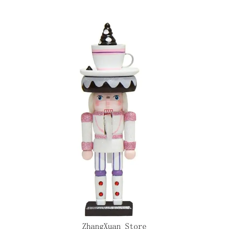 Wooden Nutcrackers Tabletop Decors, Dessert Inspired Soldier Figurine With Square Base for Desk
