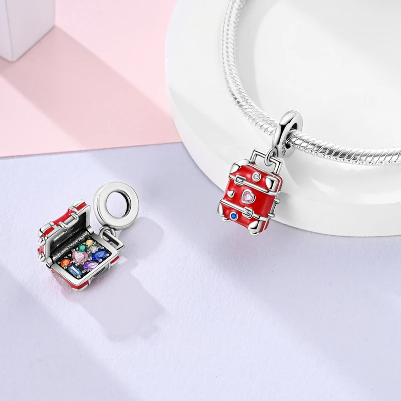 Pamela 925 Silver Red Color Charms Plata De Ley Car Strawberry Cherry Charm Mushroom Bead DIY For Original Bracelet Jewelry