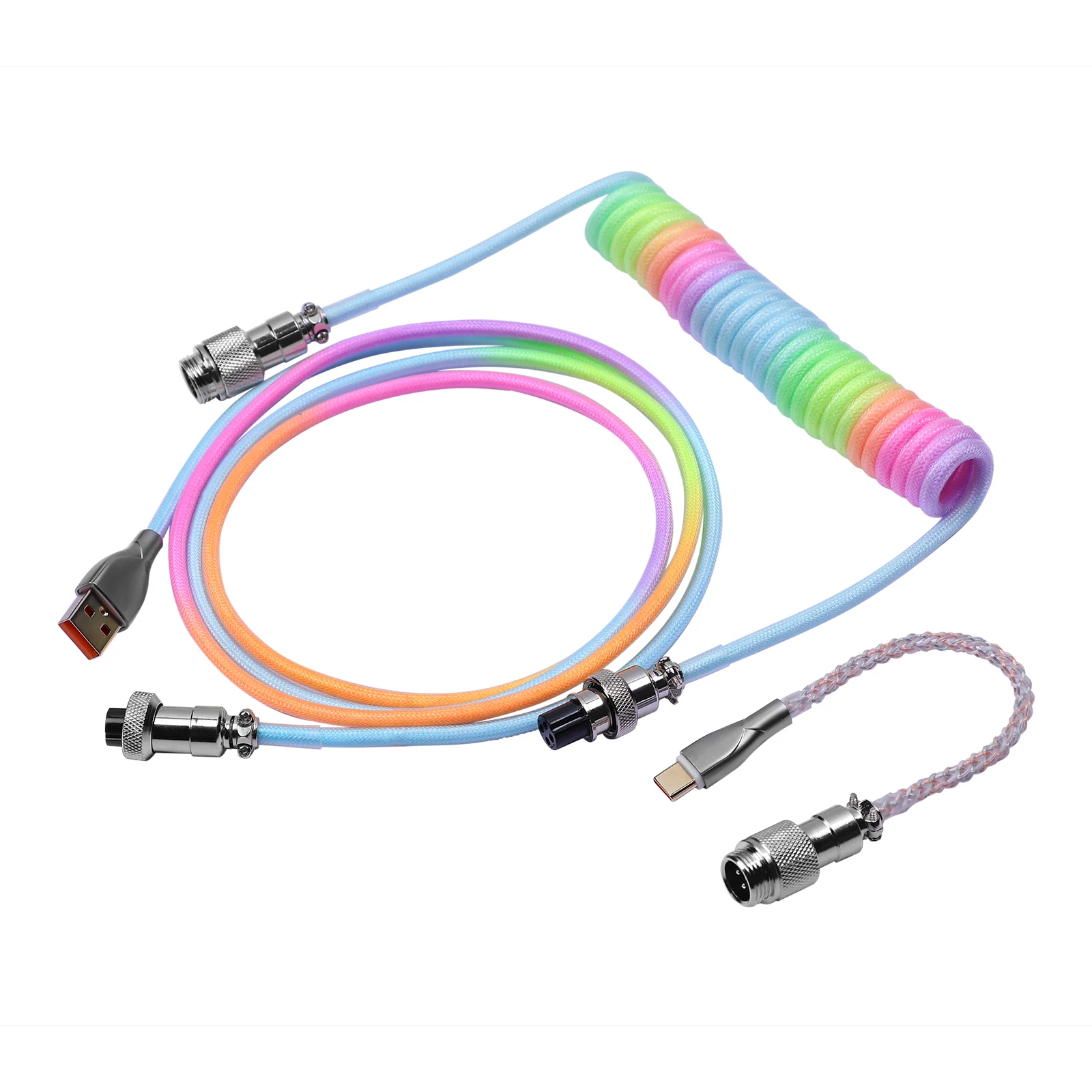 EPOMAKER Rainbow Cable for Mechanical Keyboard 1.8m RGB Coiled Type-C To USB A TPU RGB Segment Detachable 4Pin Aviator Connector