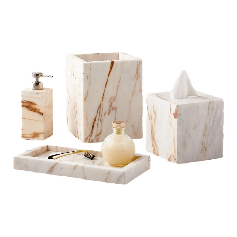 

Modern Natural Onyx Marble Tissue Box Bathroom Storage Set Polished Blocks Design for Hotel Engineering Project or Floor Usage