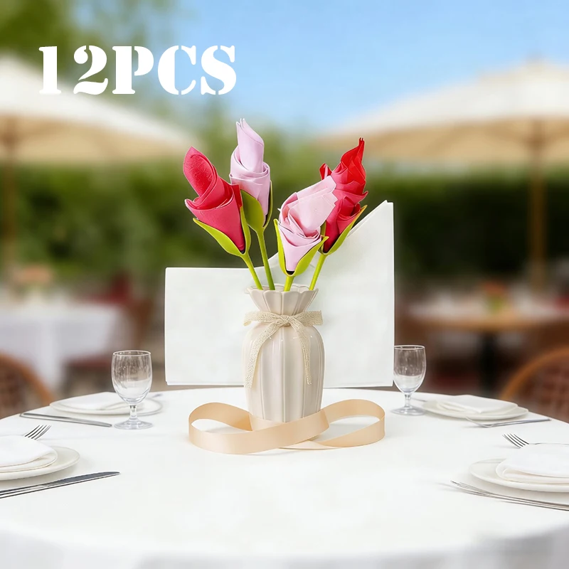 Elegant Rose Stem Napkin Holder Handicraft Flower Table Decor Wedding Banquet Party Luncheons Tableware Centerpiece Picnic Home