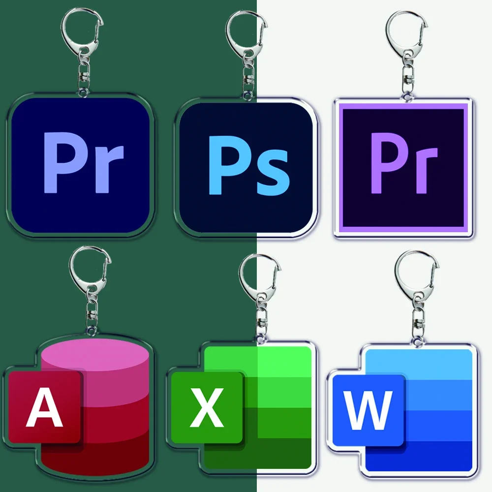 Creative Software Logo Clear Acrylic Keychain PS PR Excel Key Chain for Accessories Double Sided Ring Chains Jewelry Gift