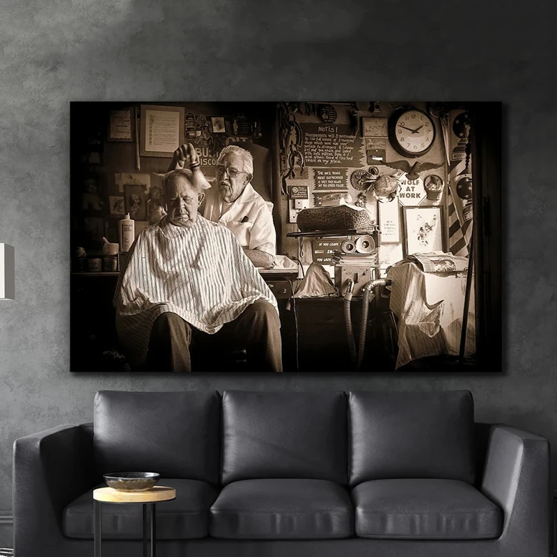 

Barbershop Wall Art Print on Canvas,Black and White Retro Poster Prints Hairdresser Gift Wall Picture for Living Room Home Decor
