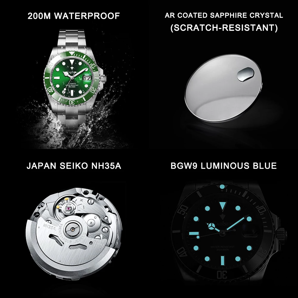 CADISEN New Men Automatic Mechanical Watches NH35A Movement Stainless Steel Sapphire Glass Waterproof Men Watches Reloj Hombre