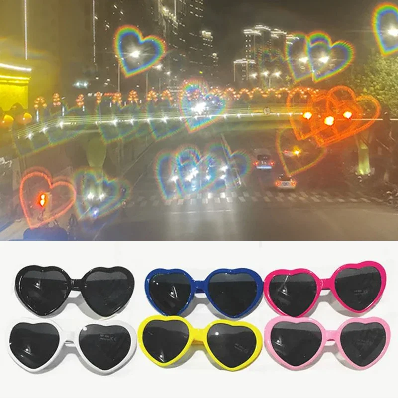 

Women Fashion Heart Shaped Effects Glasses Watch The Lights Change To Heart Shape At Night Diffraction Glasses Female Sunglasses