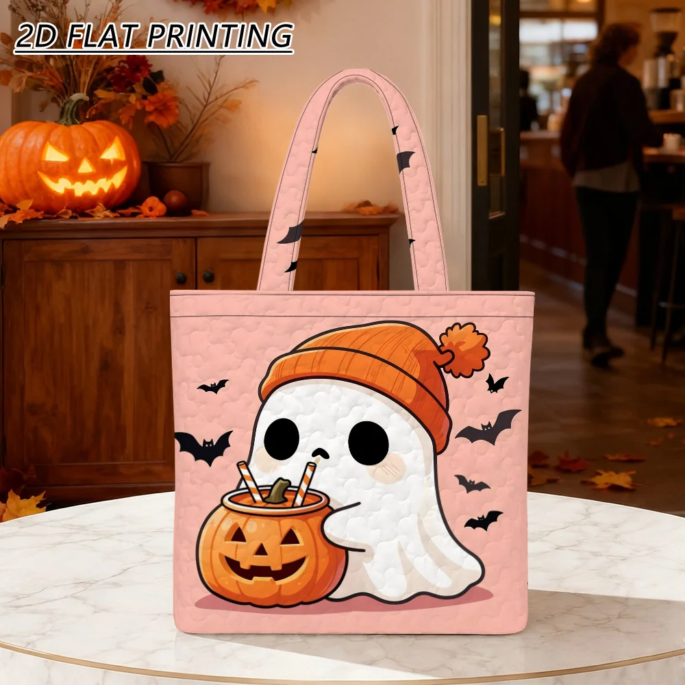 1pc ghost with pumpkin drink Quilted Women'S Shoulder Bag, Vertical Spacious Layout For Short Trips, Weekend Fun And More