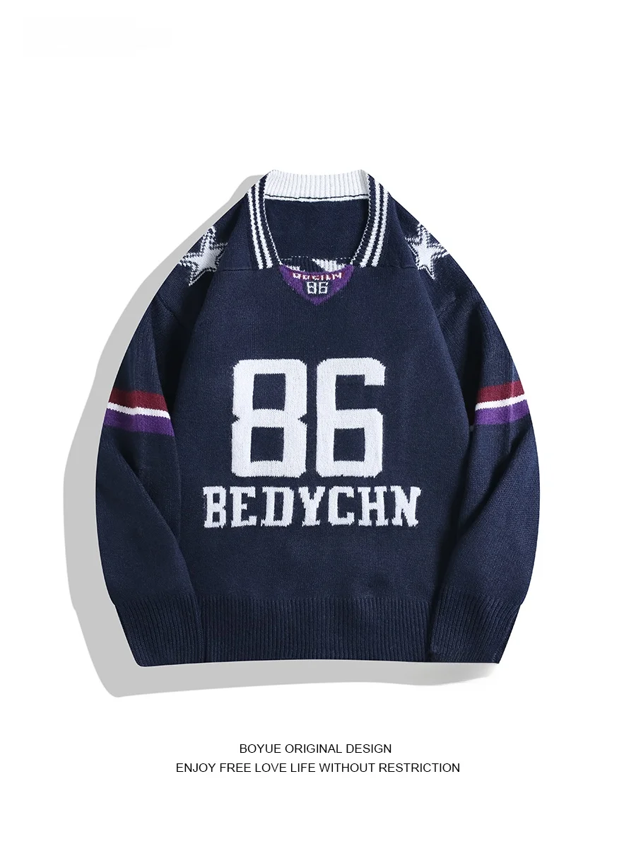 

Boyue, американский ретро-свитер для колледжа, мягкая верхняя одежда, универсальный молодежный трикотаж, повседневный длинный свеч V-Ne