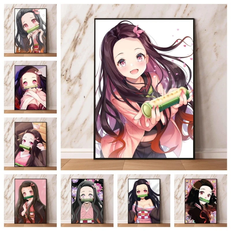 

Canvas Artwork Painting Poster Demon Slayer Kamado Nezuko Modern Home Kid Action Figures Wall Decoration Toys Decorative