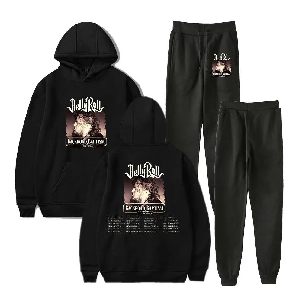 

Jelly Roll Merch Hoodie e Jogger calças conjunto para homens e mulheres, moletons e moletom, Backroad Baptism Tour, 2 pcs, 2024