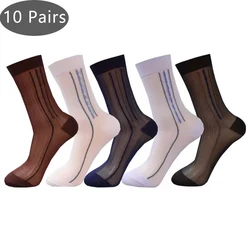 10 par męskich krótkich jedwabnych skarpetek Nylon Business Vintage Casual Striped Thin Loose Business Party Dress Crew Socks Husbands Fathers