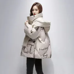 New Women Down Cotton Coat Winter Jacket Female Mid Length Version Parkas Loose Thick Warm Outwear Hooded Fashion Overcoat