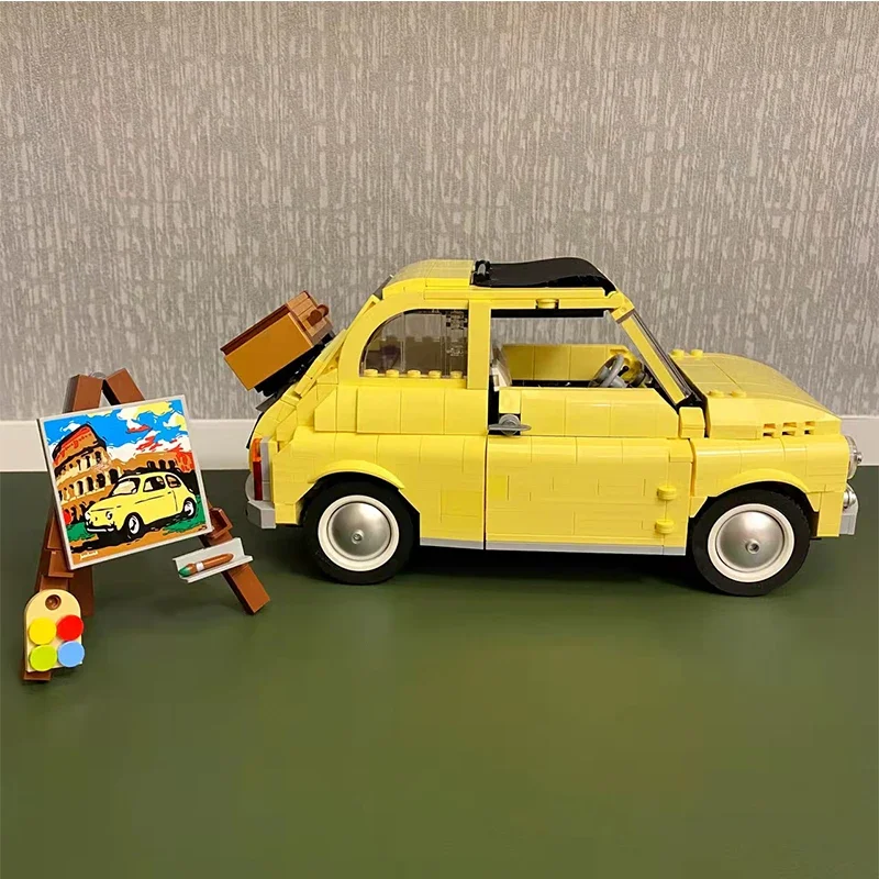 960 STKS Technische Fiat 500 Bouwstenen Klassieke Gele Auto Model Schepper Monteren Voertuig Bricks Speelgoed Voor Jongens Kids Gift