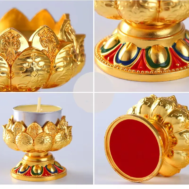 Zinc Alloy Flower Golden Candlestick Wedding Lamp Holde Dinner Home Table Decoration Embossed Buddhist Candle Cup
