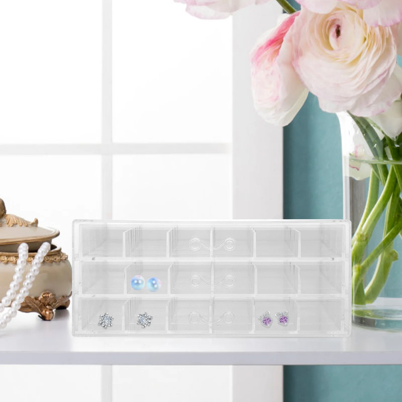 Multi-Layer Storage Box Clear Nail Charm Holder Jewelry Organizer Drawer Style for Earrings Beads Accessories Storage Desktop