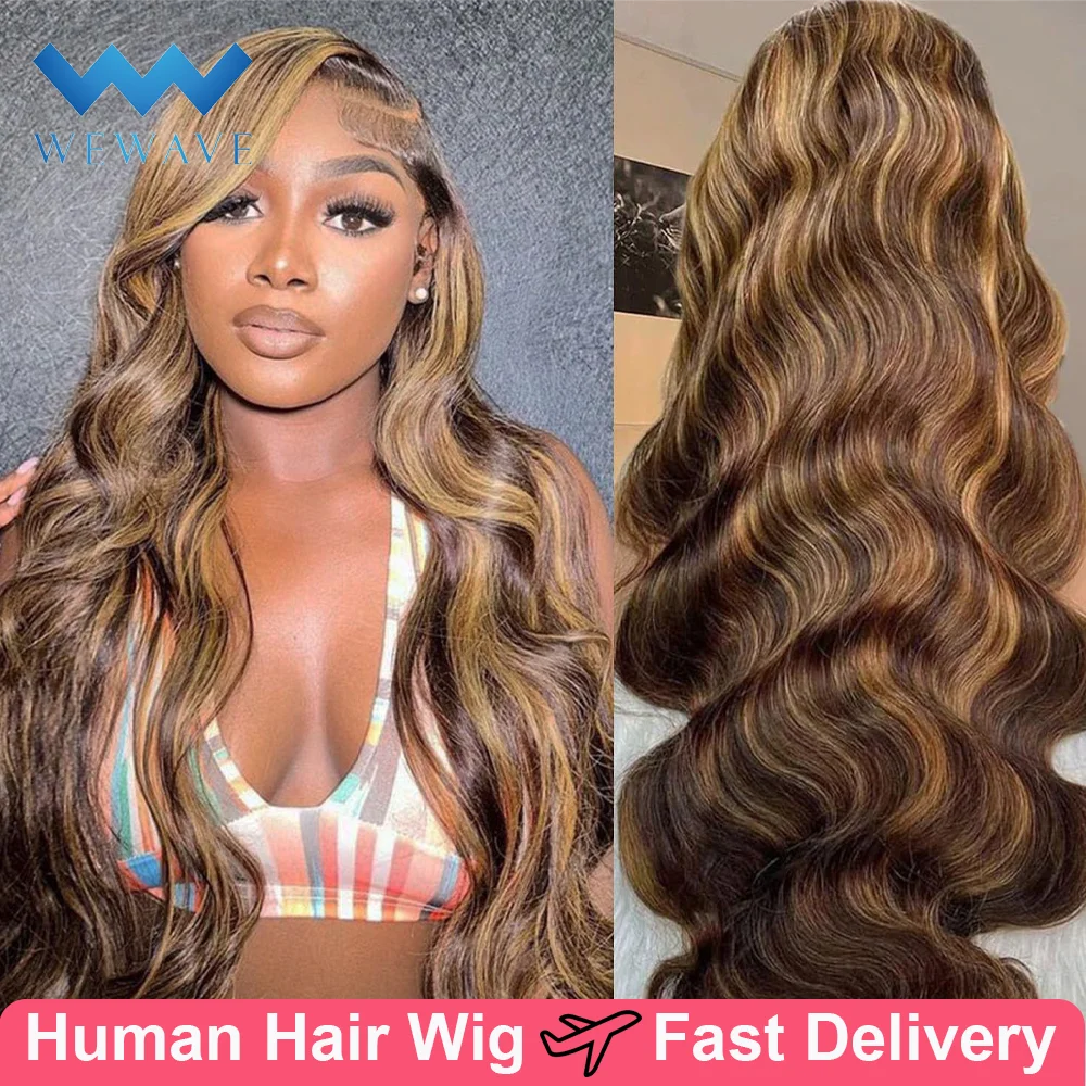 30 inch Highlight Ombre 13x6 HD Body Wave Lace Front Wig Human Hair 13x4 Lace Front Wig 4/27 Blonde Colored Glueless Wig