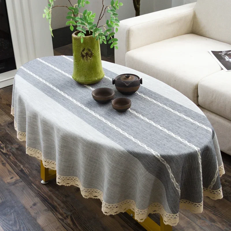 Fashion Nordic Coffee Table Tablecloth Cotton Linen Long Oval Tea Table Cloth Duck Egg-Shaped Living Room Tea Table Cover