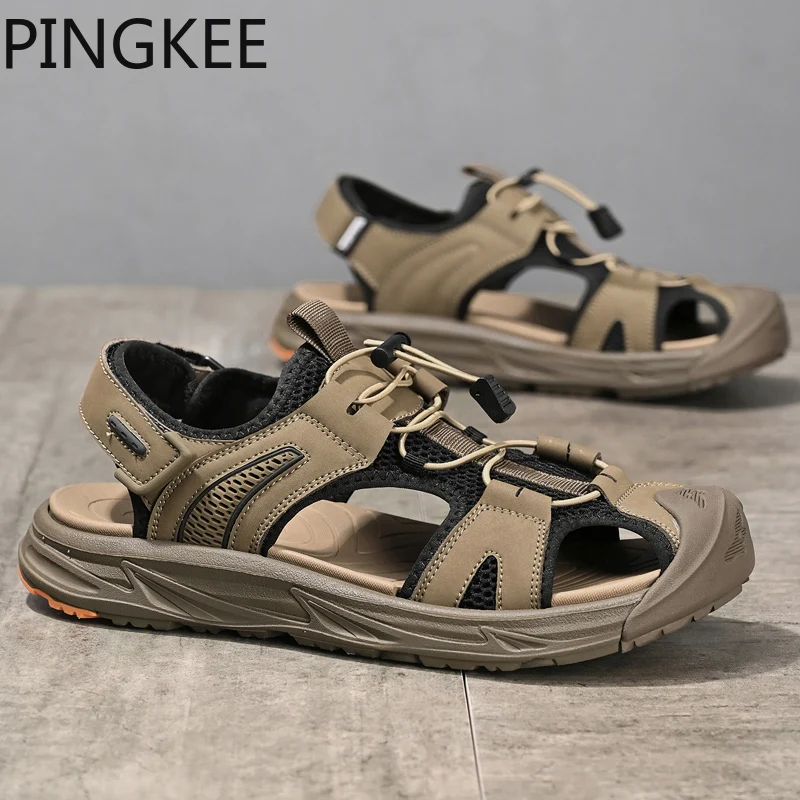 PINGKEE Lace Lock Water Aqua Webbing Lining Toe Bumper Cross Strap Closure Sandals Man Summer Cushion Hiking Sandals For Men