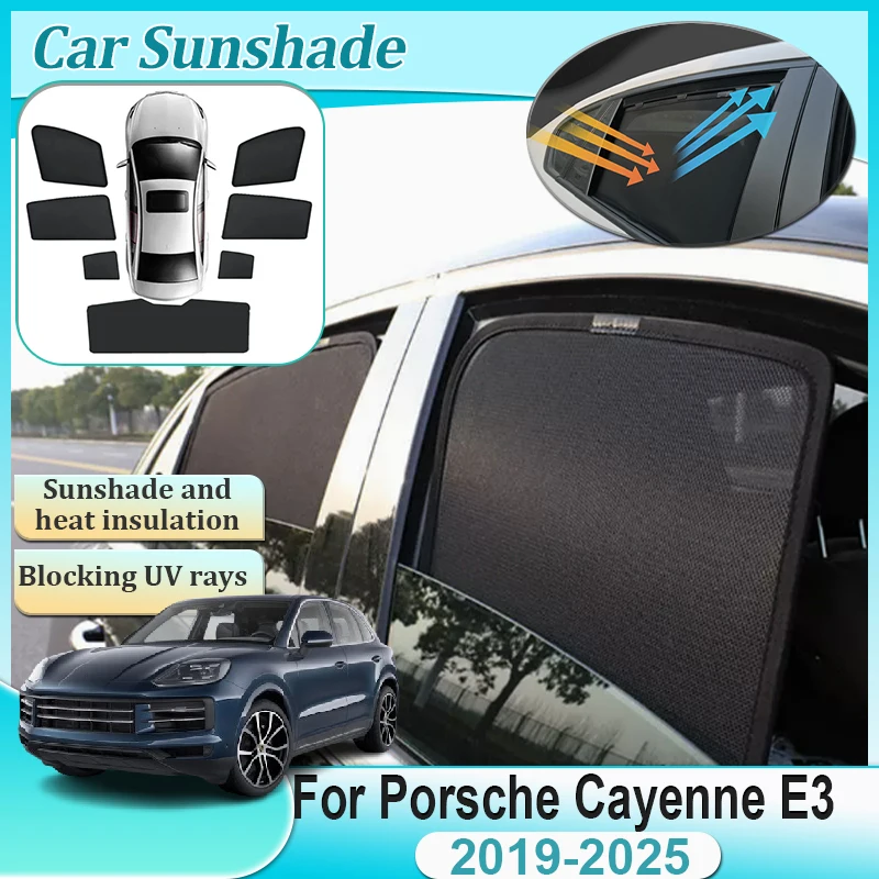 

Для Porsche Cayenne E3 2019-2025 магнитный солнцезащитный козырек с защитой от УФ-лучей, занавеска на лобовое стекло, козырьки для бокового окна, инструменты, автоаксессуары