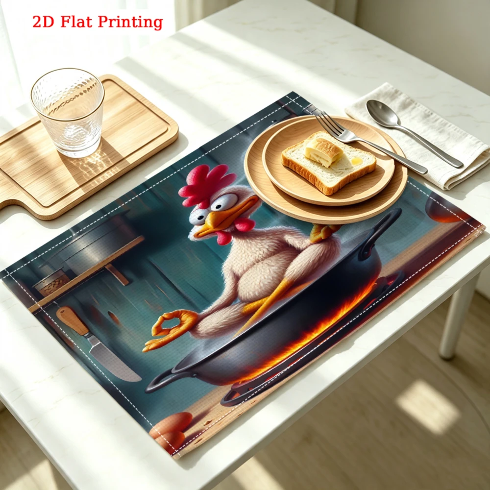 2Pcs Cartoon Chicken Cooking Placemat Multicolor Funny Chef Hen Table Mat Kitchen Dining Decor Protection 30X40Cm