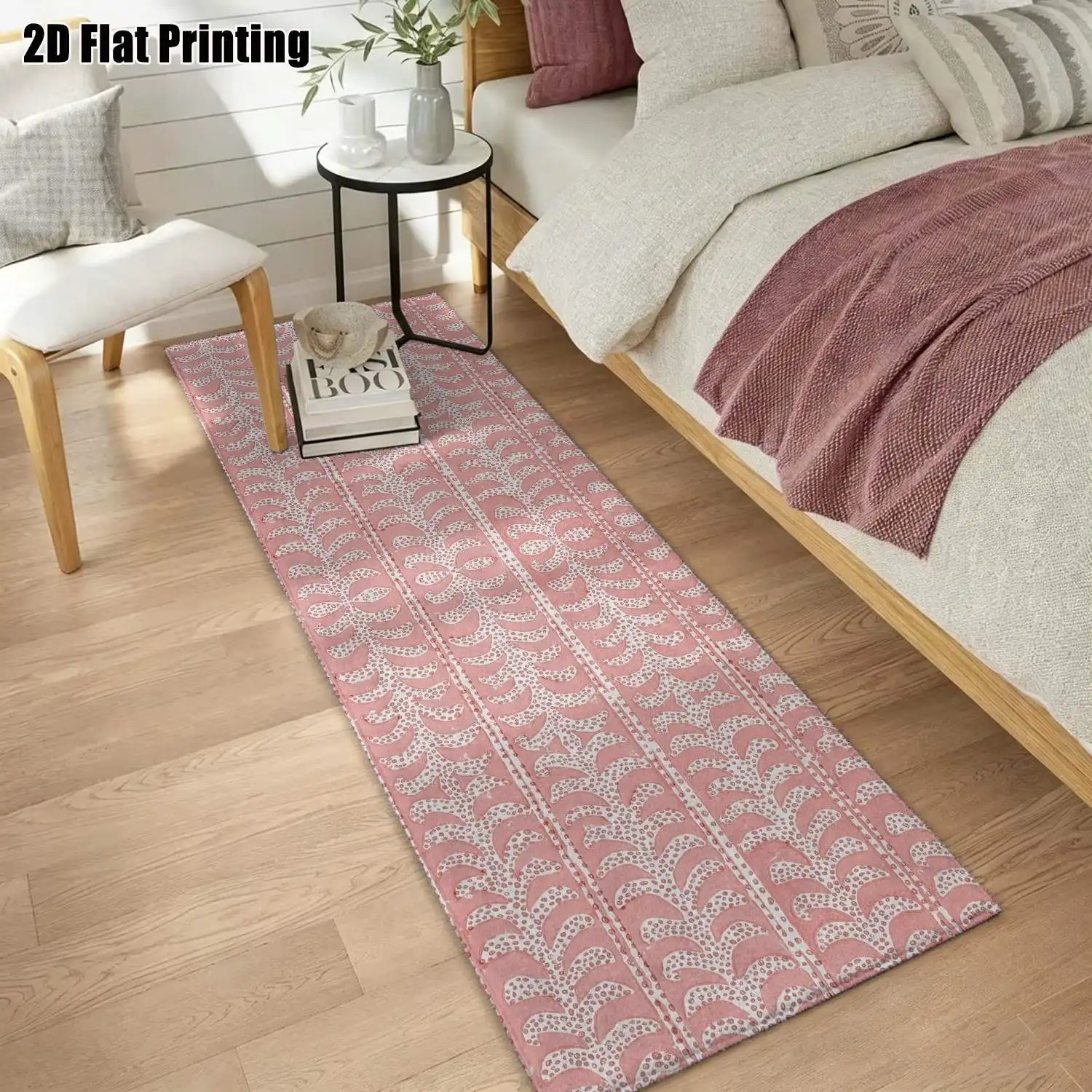 1Pc 2D Printed Pink Geometric Long Strip Rug, Nordic/Instagram/Modern Minimalist Style, Machine Washable, Multi-Size, Ideal for Entryway, Hallway, Living Room, Bedroom Home Decor