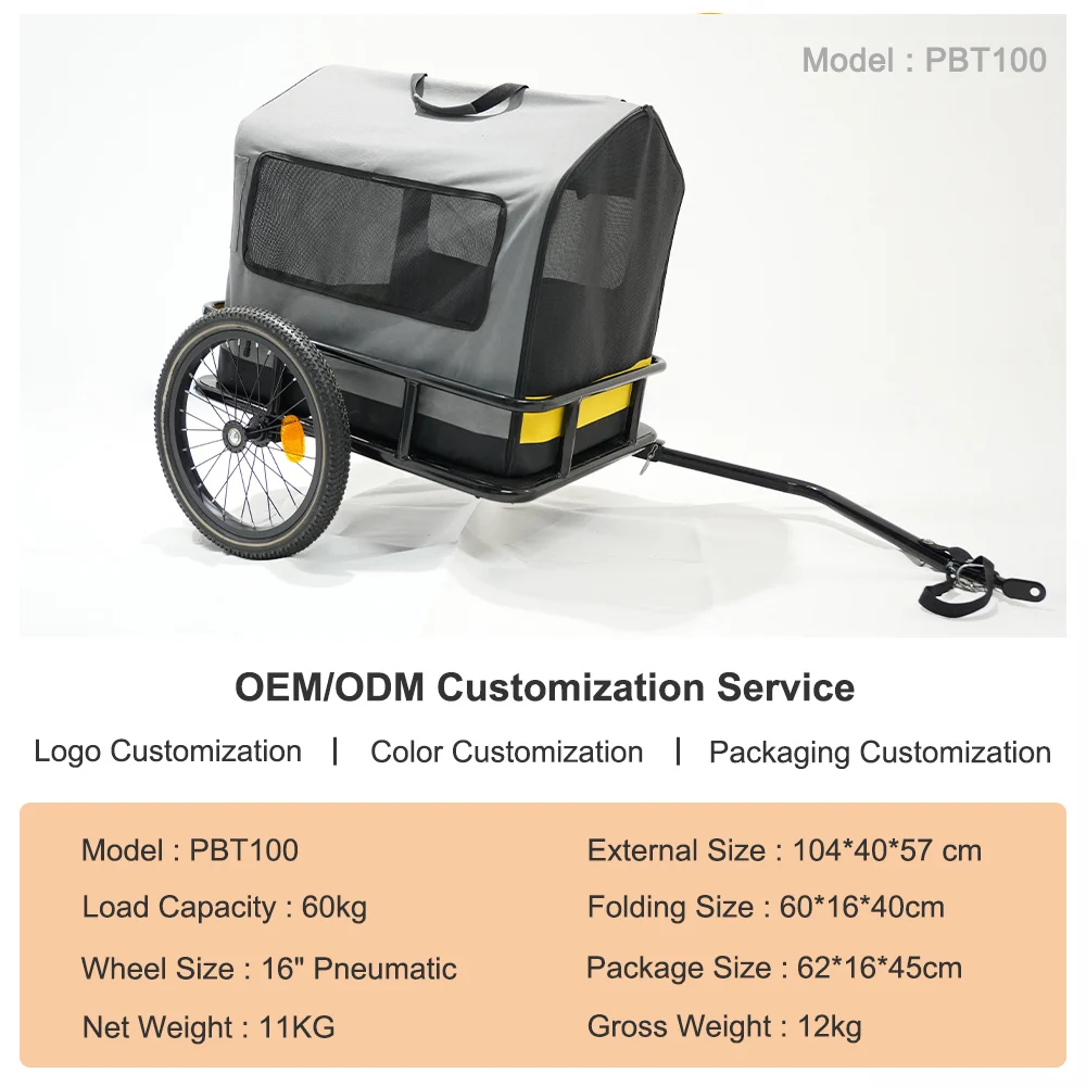 Dog Bike Trailer Large Pets 60kg Capacity Foldable Pet Dog Cart Bicycle Carrier With Quick-Release Wheels Compact Storage