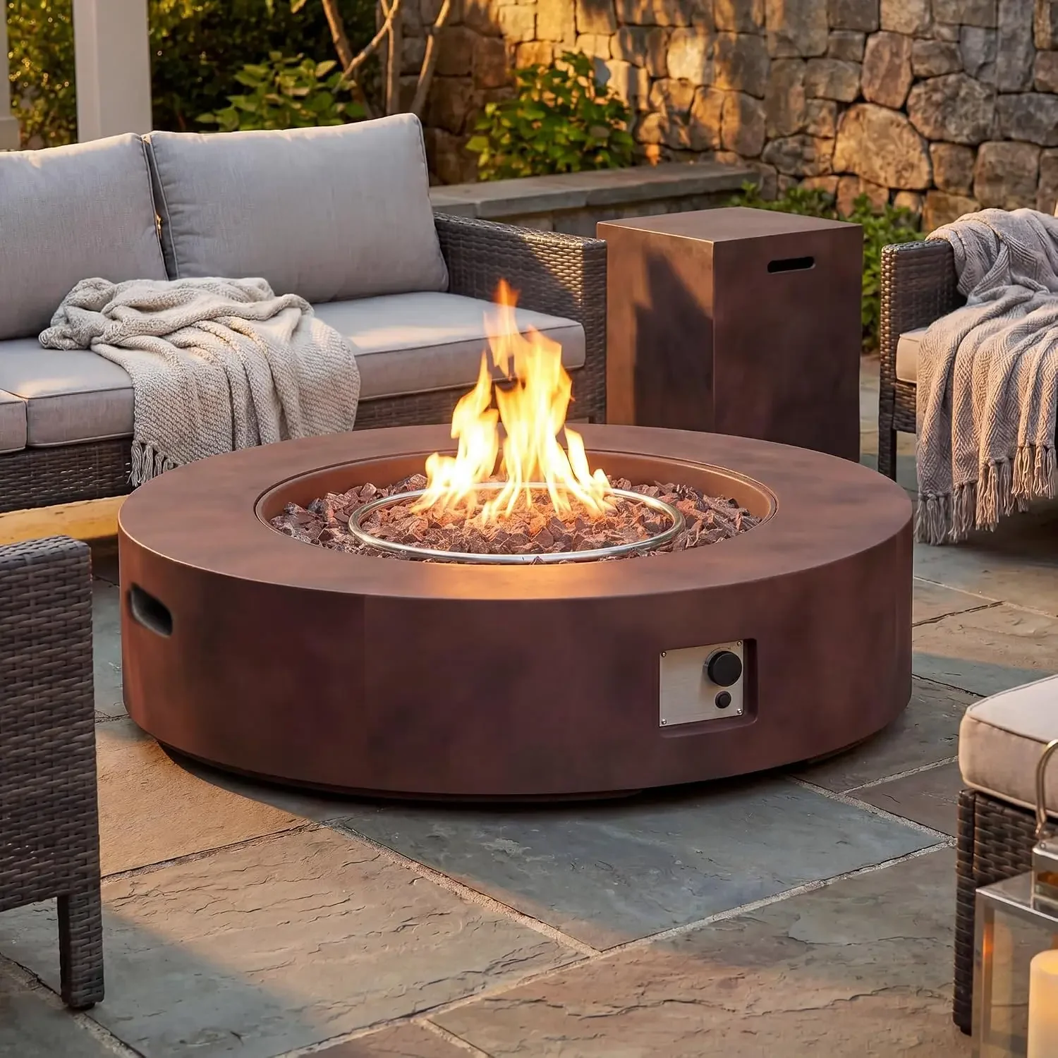 2-Piece Outdoor Firepit Table Set w Tank Table, Certified, 42 inch Dark Fire Table (50,000 BTU) w 16 inches Tank, Customized