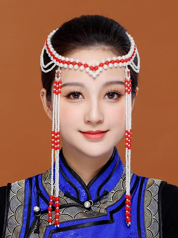 Mongolian ladies long fringed ethnic wind beaded dance performance bridal accessories hair accessories for girls